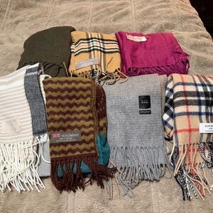 Luxury Winter Scarf Lot: 100% Cashmere & Scottish Lambswool - 7pc Bundle